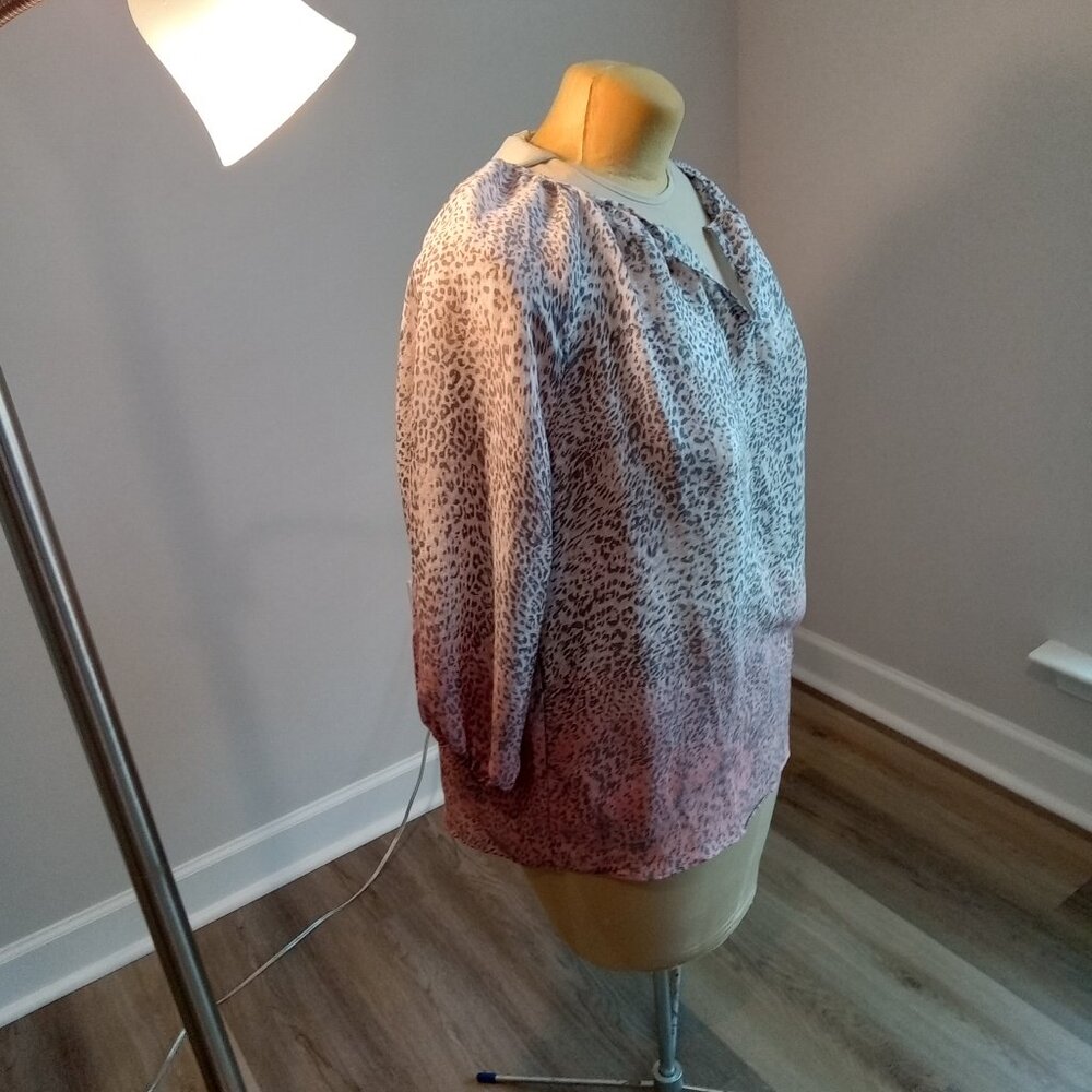 Zac & Rachel Plus Size 1X Cheetah Print Peasant Top 3/4 Length Sleeves